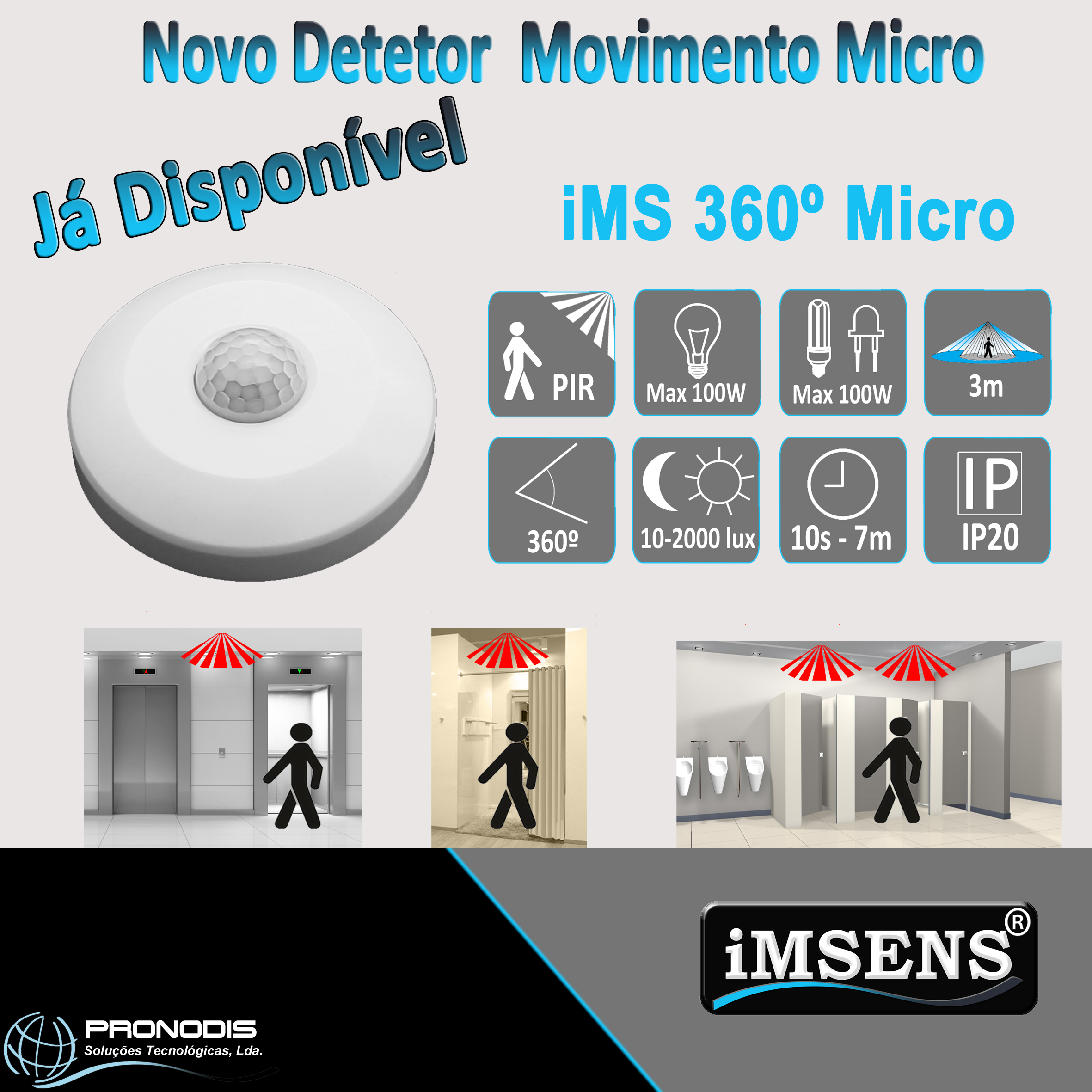 Novo detetor movimento - iMS 360º Micro da iMSENS